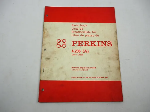 Orig. Perkins 4.236 A Motor Ersatzteilliste f. Claas Mähdrescher Parts Book 1966
