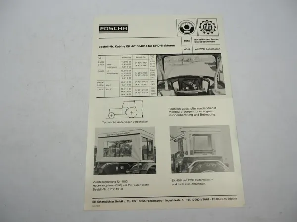 Orig. Prospekt Edscha EK 4013 4014 Kabine für Deutz 3006 4006 4506 5206 1975