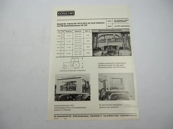 Orig. Prospekt Edscha EK 4013 4014 Kabine für Ford 2600 3600 4100 4600 1976