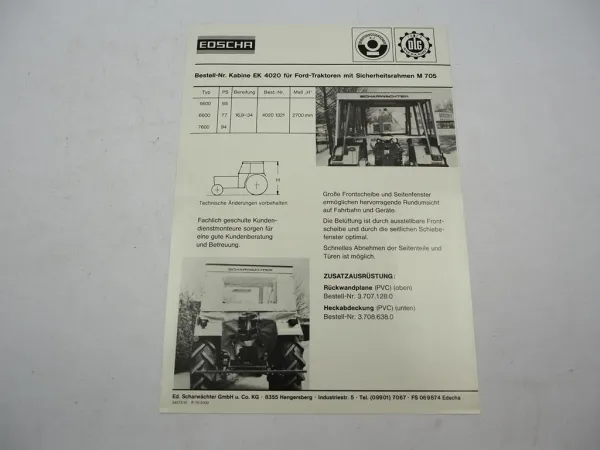 Orig. Prospekt Edscha EK 402 Kabine für Ford 5600 6600 7600 1976