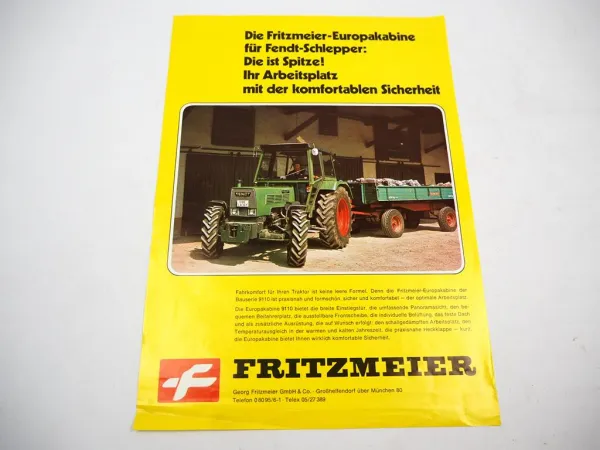 Orig. Prospekt Fritzmeier Europa Kabine für Fendt Farmer 105S 106S 108S 1980er Jahre