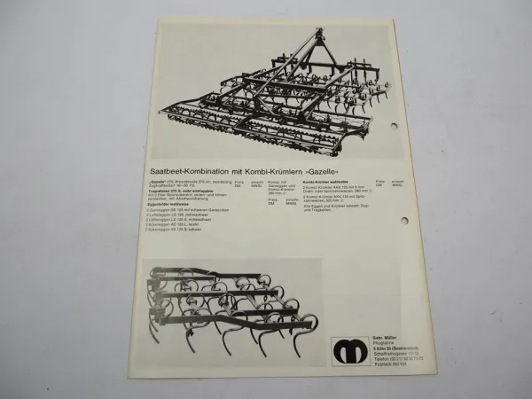Orig. Prospekt Gebr. Müller Pflugfabrik Köln Produktprogramm Landtechnik 1970er