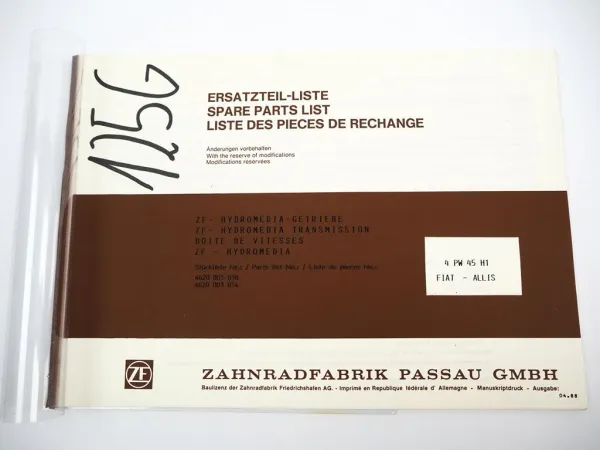Orig. ZF 4 PW 45 H1 Hydromedia Getriebe Ersatzteilliste Fiat Allis Parts List 88