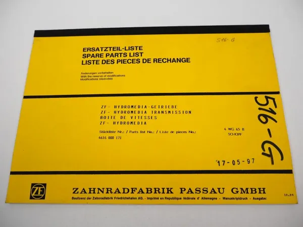 Orig ZF 4 WG-65 II Hydromedia Getriebe Ersatzteilliste Schopf Parts List 10/1989