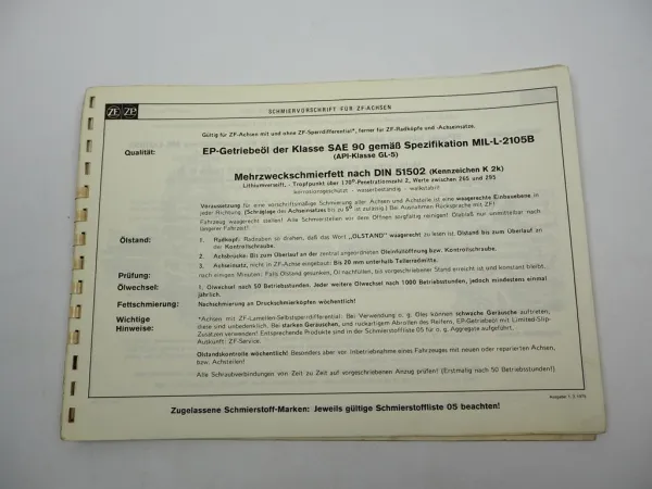 Orig ZF AP-11/L Planetenstarrachse Ersatzteilliste Massey Ferguson Hanomag 12/77