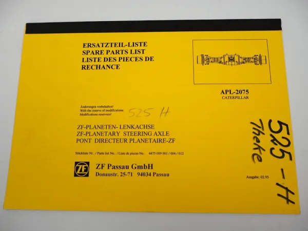 Orig ZF APL-2075 Planetenlenkachse Ersatzteilliste Caterpillar Parts List 02/95