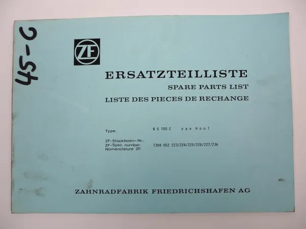 Orig. ZF Ecomid 6 S 150 C Getriebe Ersatzteilliste van Hool Parts List 04/1988