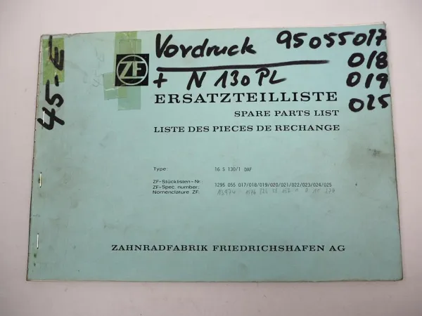Orig. ZF Ecosplit 16 S 130/1 Getriebe Ersatzteilliste DAF Spare Parts List 9/87