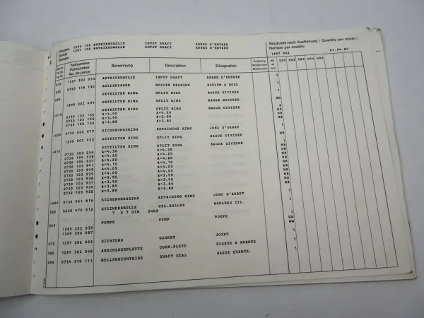 Orig. ZF Ecosplit 16 S 160 Getriebe Ersatzteilliste Daimler Benz Parts List 4/87