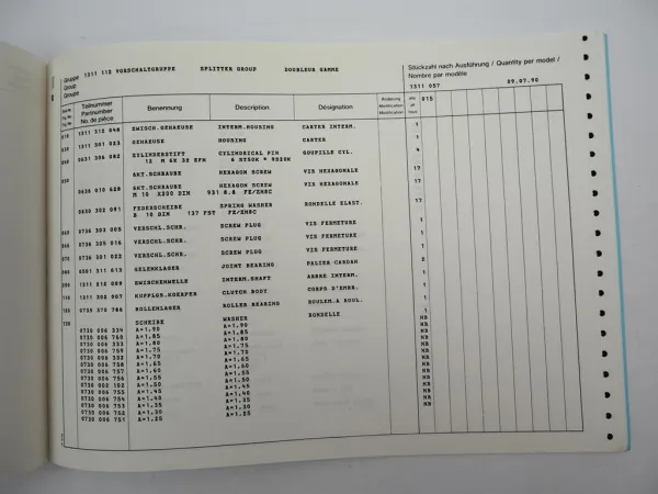 Orig. ZF S 6-66 Synchroma Getriebe mit GV Ersatzteilliste MAN Parts List 07/1990