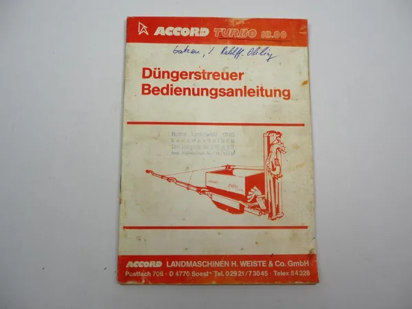Original Accord Turbo 18.00 Düngerstreuer Betriebsanleitung Bedienung Wartung