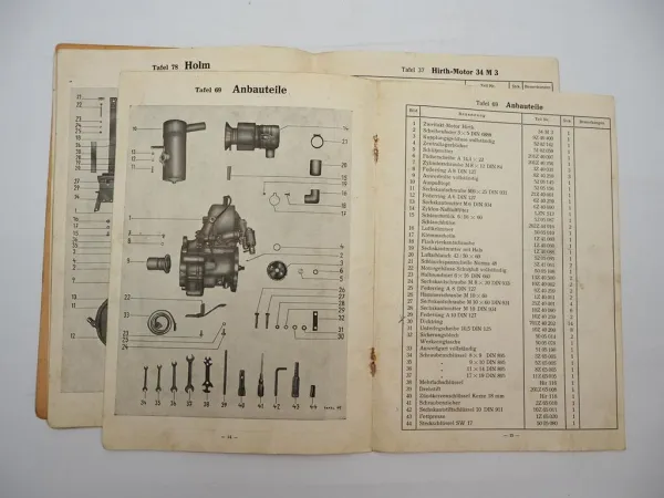 Original Agria 1300 Motormäher Hirth Motor 34M3 Mähbalken Ersatzteilliste 1957