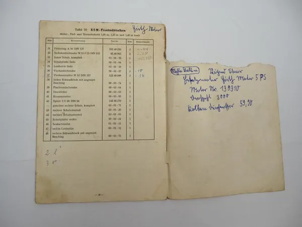 Original Agria 1300 Motormäher Hirth Motor 34M3 Mähbalken Ersatzteilliste 1957