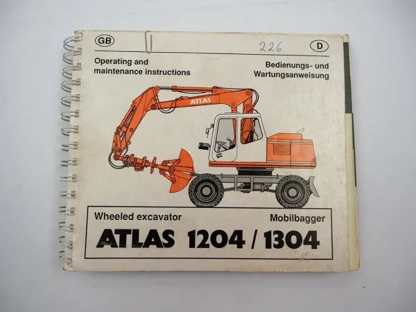 Original Atlas 1204 1304 Mobilbagger Betriebsanleitung Bedienung Wartung 1999