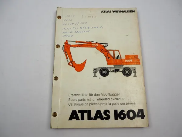 Original Atlas 1604M Bagger Ersatzteilliste Parts List Schaltplan 1988