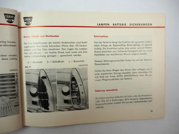 Original Auto Union DKW Junior PKW Betriebsanleitung Bedienung Wartung 1960