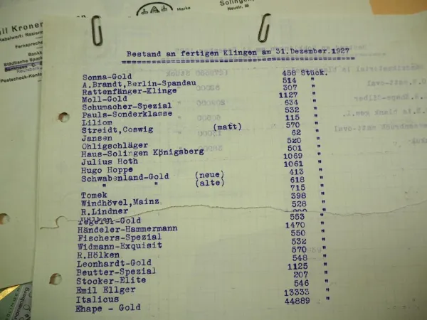 Original Belege Briefwechsel Firma Emil Kronenberg Stahlwaren Solingen 1920/30er