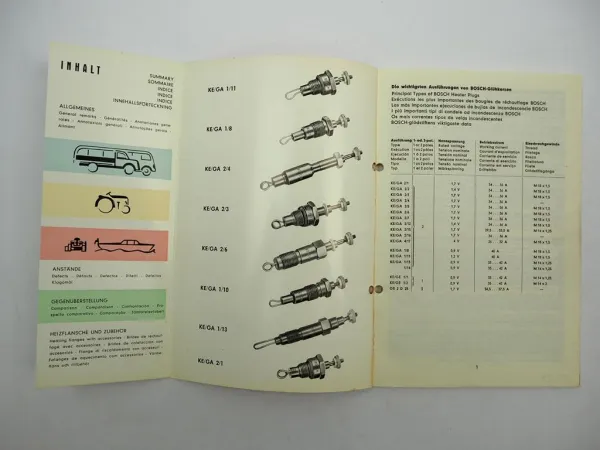 Original Bosch Glühkerzen Heater Plugs bougies de rechauffage Handbuch 1956