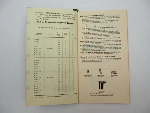 Original Bosch Katalog Zündkerzen Motorrad Roller Moped 1953
