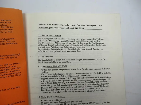 Original Busatis BM1360 Frontmähwerk Betriebsanleitung Ersatzteilliste 1987