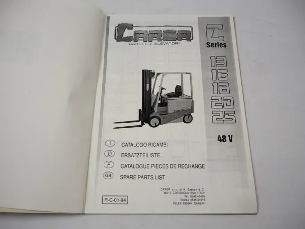 Original Carer C 13 16 18 20 25 Serie 48V Stapler Ersatzteiliste Parts List 1994