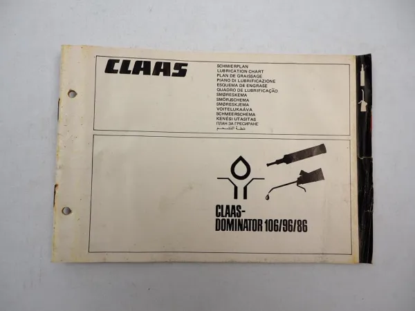 Original Claas Dominator 86 96 106 ST Mähdrescher Schmierplan 1983