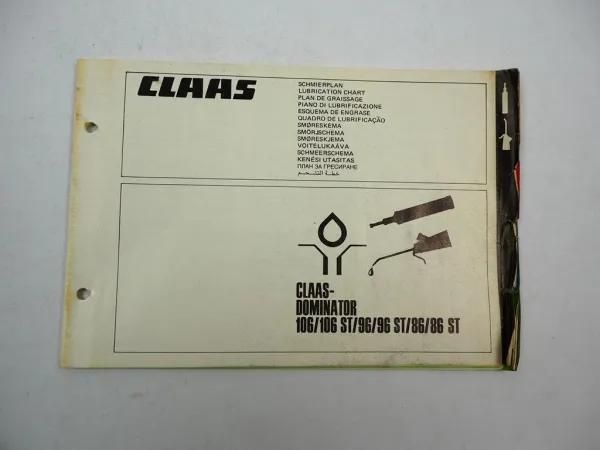 Original Claas Dominator 86 96 106 ST Mähdrescher Schmierplan 1985