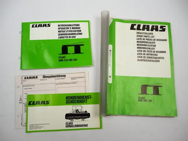 Original Claas WM 165 185 Mähwerk Betriebsanleitung Wartung Ersatzteilliste 1988