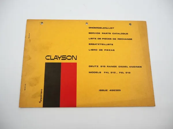 Original Clayson Deutz F4L F6L 912 Dieselmotor Ersatzteilliste Parts List 1970