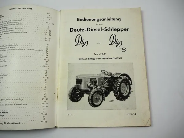 Original Deutz D40 D40S Typ D40.1 Schlepper Betriebsanleitung Bedienung 1961