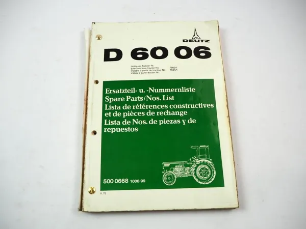 Original Deutz D6006 Schlepper Ersatzteilliste Teilenummernliste 1975