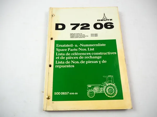 Original Deutz D7206 Schlepper Ersatzteilliste Teilenummernliste 1975