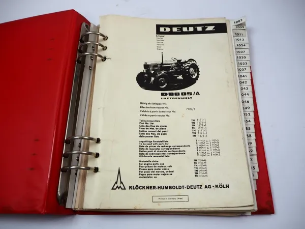 Original Deutz D8005/A Schlepper Ersatzteilliste Teilenummernliste 1970 TN1171-1