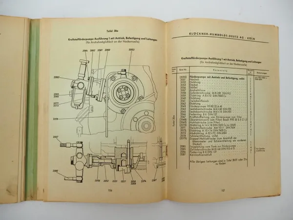 Original Deutz F2L 712 Dieselmotor Bedienungsanleitung Ersatzteilliste 1958