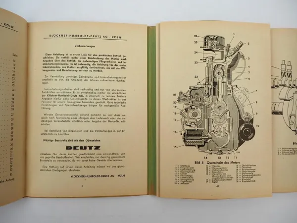 Original Deutz F2L 712 Dieselmotor Bedienungsanleitung Ersatzteilliste 1959