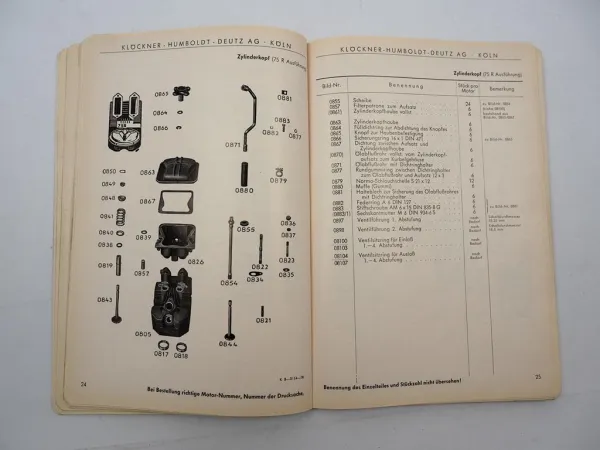 Original Deutz F6L A6L 514 Dieselmotor luftgekühlt Ersatzteilliste 1963