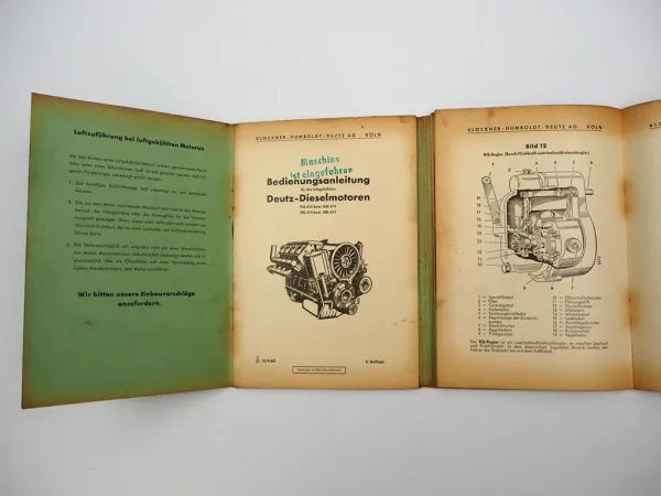 Original Deutz F6L F8L A6L A8L 614 Dieselmotor Betriebsanleitung Wartung 1960