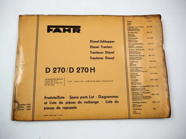 Original Ersatzteilliste Fahr D270 D270H Dieselschlepper 1959 Spare Parts List