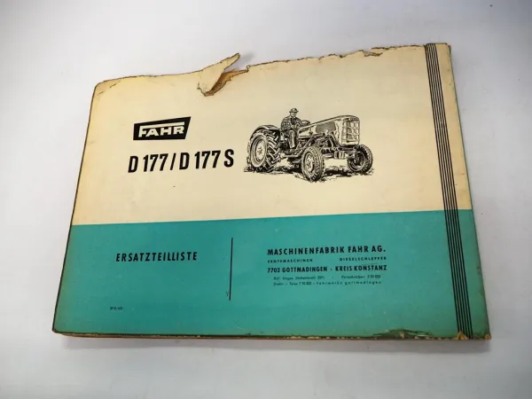 Original Fahr D177 D177S Dieselschlepper mit OM636 Motor Ersatzteilliste 1962