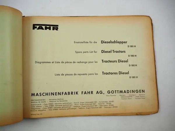 Original Fahr D180H Dieselschlepper mit Motor AKD112Z Ersatzteilliste 1955