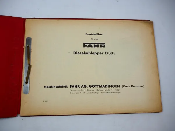 Original Fahr D30L Dieselschlepper mit Deutz F2L Motor Ersatzteilliste 1952