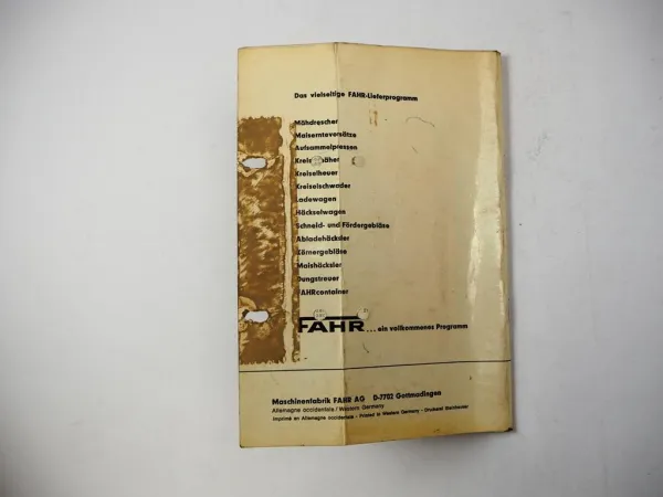 Original Fahr Köla Rivale 30 Hochdruckpresse Ersatzteilliste 10/1973