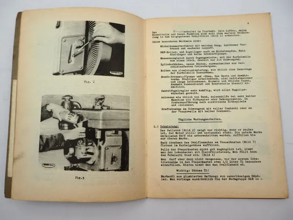 Original Farymann Typ D G E Dieselmotor Betriebsanleitung Wartung & Instandhaltung