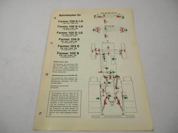 Original Fendt Farmer 102 S - 108 S-LS FWA135 - 268 Schmier- und Wartungsplan