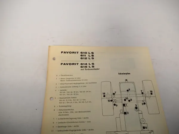 Original Fendt Favorit 610 611 612 614 615 LS Schmierplan & Wartung Schmierstoffe
