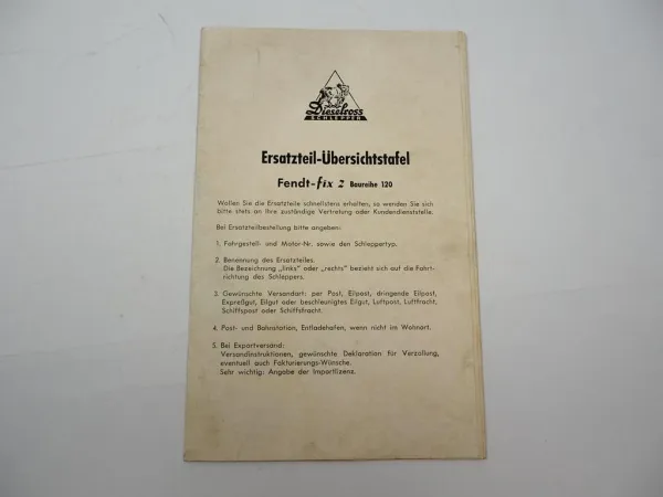 Original Fendt Fix 2 Baureihe 120 Schlepper Ersatzteil Übersichtstafel 1960er J.