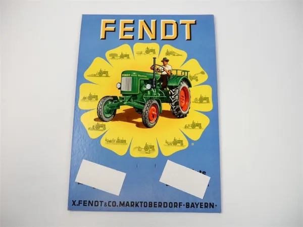 original Fendt Traktor Dieselross Prospekt Werbepappe für Abreißkalender 1950er