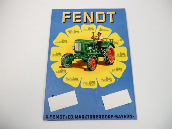 original Fendt Traktor Dieselross Prospekt Werbepappe für Abreißkalender 1950er