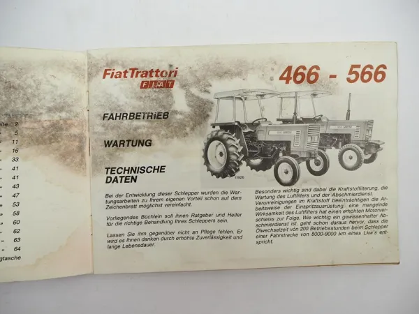 Original Fiat 466 566 Schlepper Betriebsanleitung Bedienung Wartung 1982