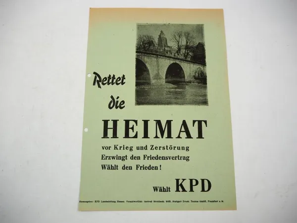 Original Flugblatt KPD Kommunisten Wahlwerbung Rettet die Heimat 1950er Jahre